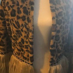 Leopard Print Faux Fur Jacket Cardigan Size XS